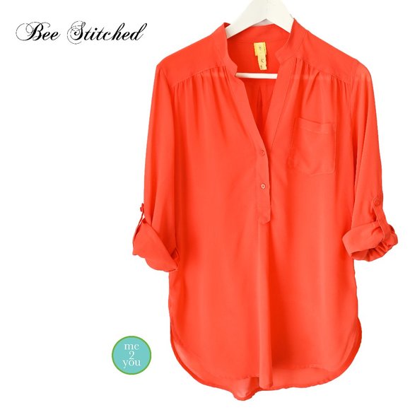 BEE STITCHED Coral Sheer Blouse 3/4 Sleeves - Size Medium - Picture 2 of 10